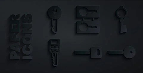Set Key, Old key, Car with remote, Casting keys and Undefined icon. Vector Stock Illustration