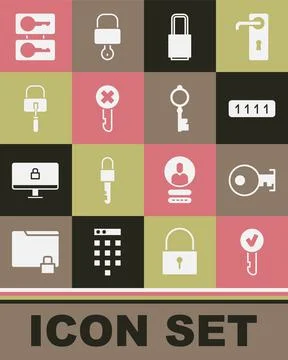 Set Key, Password protection, Lock, Wrong key, picks for lock picking, Casting Stock Illustration