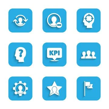 Set Key performance indicator, Head hunting, Location marker, Users group, Human Stock Illustration