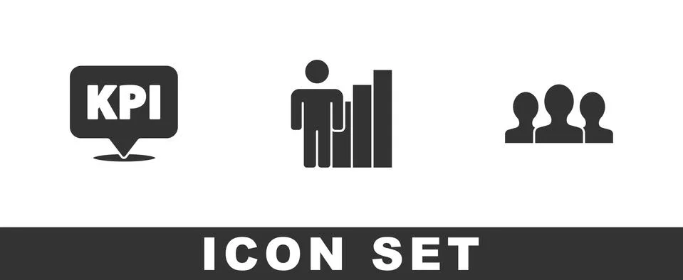 Set Key performance indicator, Productive human and Users group icon. Vector Stock Illustration