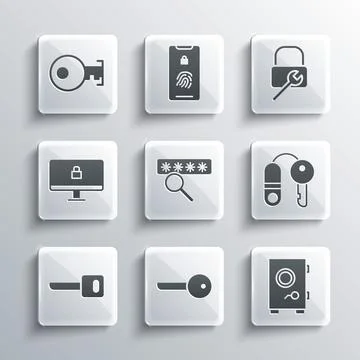 Set Key, Safe, House with key, Password protection, Lock computer monitor, and Illustrazione stock