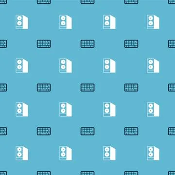 Set Keyboard and Case of computer on seamless pattern. Vector Stock Illustration