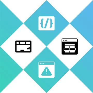 Set Keyboard, Browser with exclamation mark, Programming language syntax and Stock Illustration