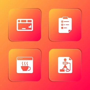 Set Keyboard, Clipboard with checklist, Software and Flowchart icon. Vector Illustrazione stock