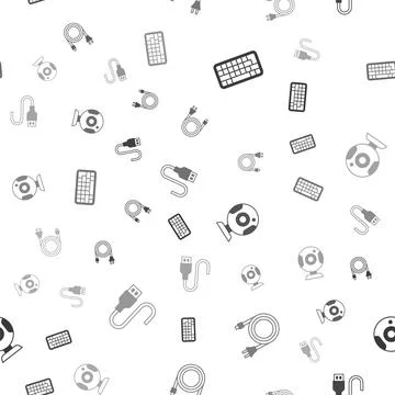 Set Keyboard, Electric plug, Web camera and USB cable cord on seamless patt.. Stock Illustration