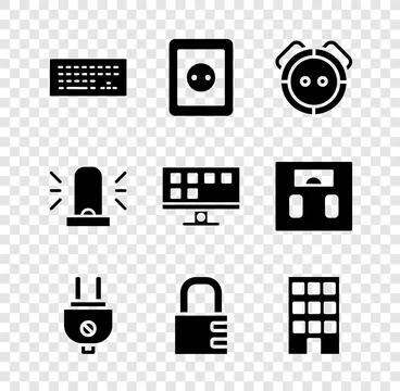 Set Keyboard, Electrical outlet, Robot vacuum cleaner, plug, Safe combination Stock-Illustration