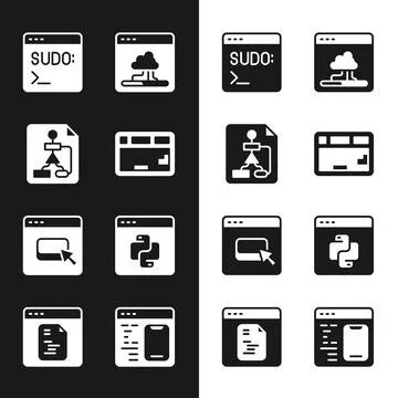 Set Keyboard, Flowchart, Code terminal, Cloud technology data transfer, Browser Stock Illustration
