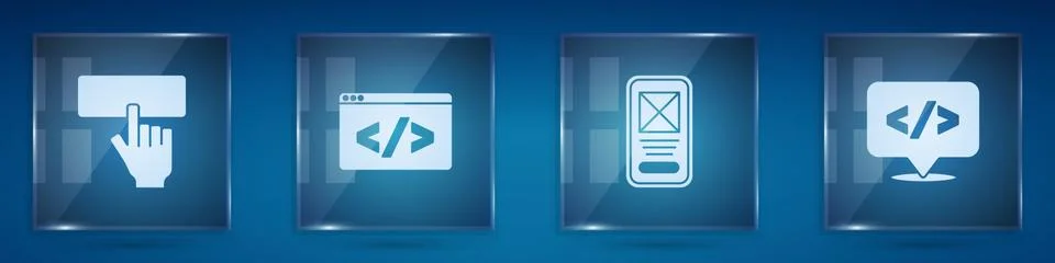 Set Keyboard, Front end development, UI or UX design and . Square glass panels Stock Illustration