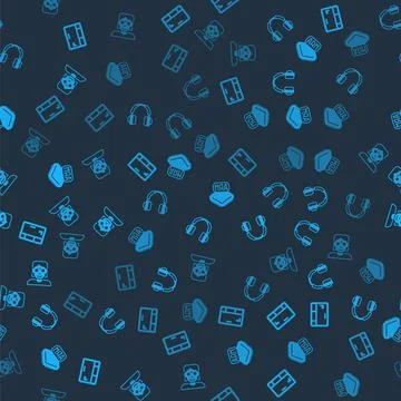 Set Keyboard, Headphones, Processor and Hacker coder on seamless pattern. Vector Stock Illustration