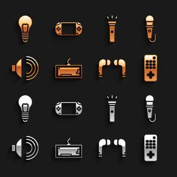 Set Keyboard, Microphone, Remote control, Air headphones, Speaker volume Stock Illustration