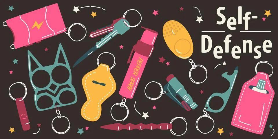 Set of keychains for self-defense Stock Illustration
