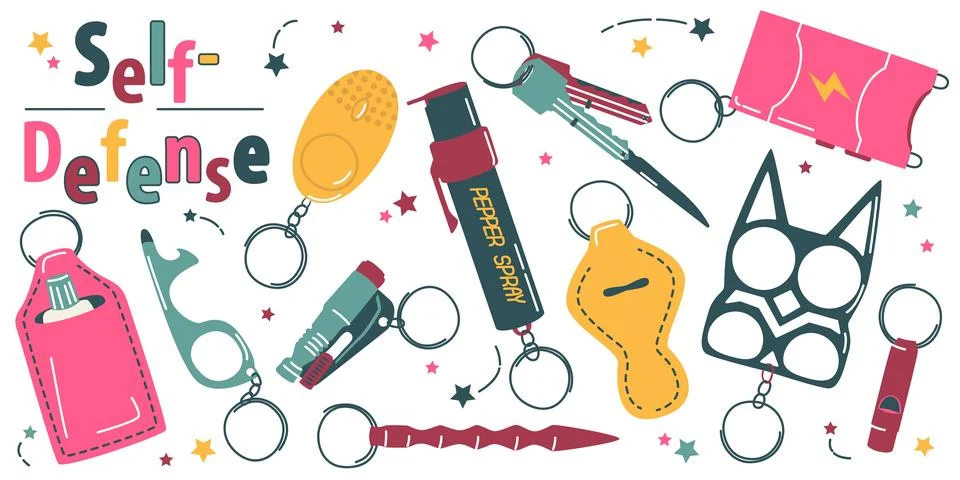 Set of keychains for self-defense Stock Illustration