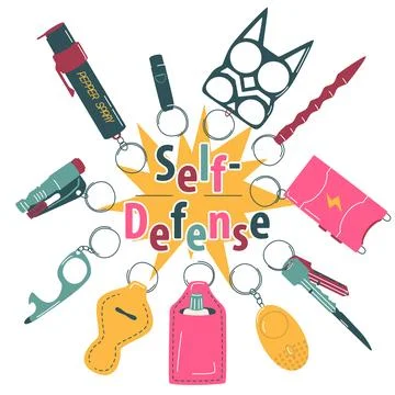Set of keychains for self-defense Stock Illustration