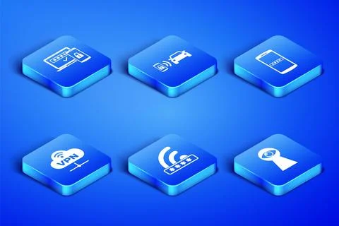 Set Keyhole with eye, Two steps authentication, Wifi locked, VPN Network cloud 스톡 일러스트