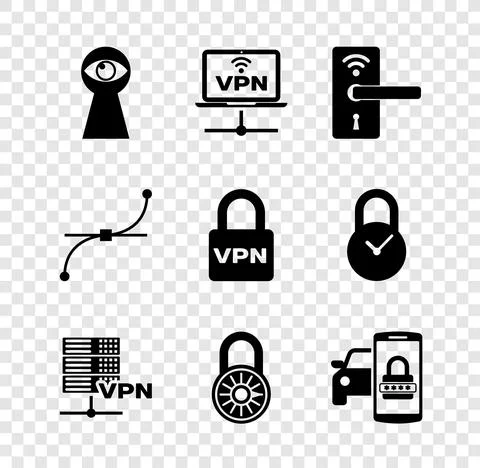 Set Keyhole with eye, VPN Computer network, Digital door lock wireless, Server Stock-Illustration