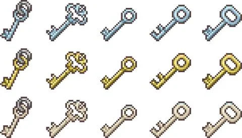 Set of keys in pixel style Stock Illustration