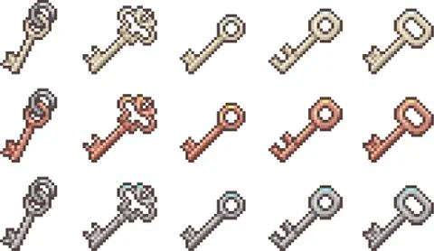 Set of keys in pixel style Illustrazione stock