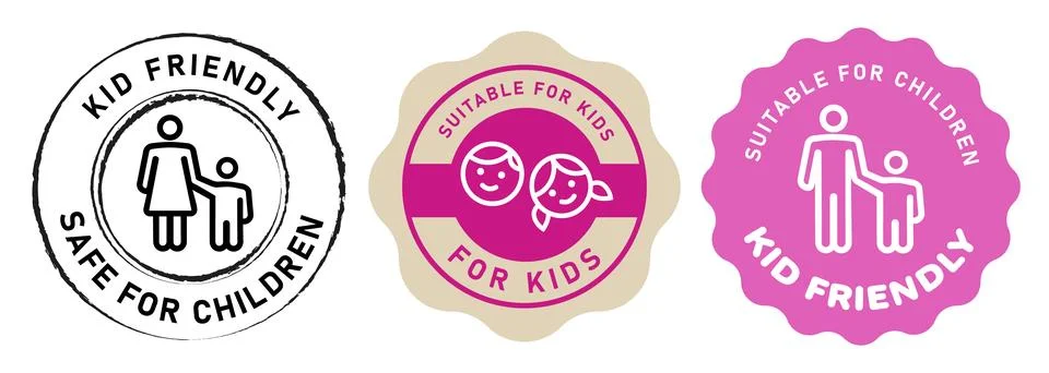 Set of kid friendly and safe for children badges and stamps with parent and Иллюстрация