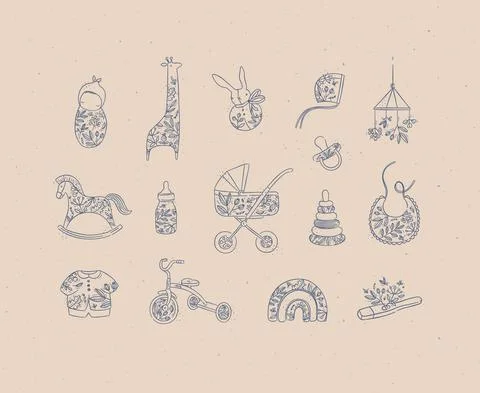 Set of kid stuff peach Stock Illustration