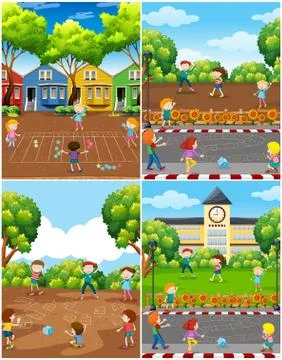 A set of kids playing math game Stock Illustration