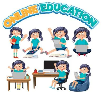 Set of kids using tablet and laptop 스톡 일러스트