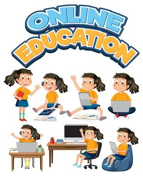 Set of kids using tablet and laptop Stock Illustration
