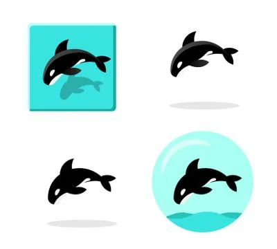 Set of Killer whale icons in flat style vector art Stock Illustration