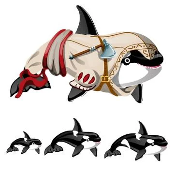 The set of killer whale or orca isolated on a white background. Vector cartoon Stock Illustration
