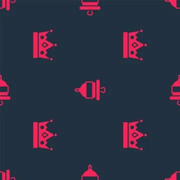 Set King crown and Ringing alarm bell on seamless pattern. Vector Illustrazione stock