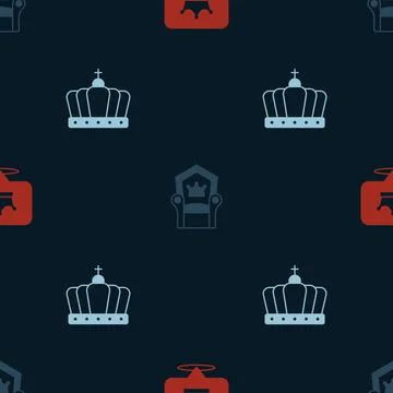 Set King crown, Medieval throne and on seamless pattern. Vector 스톡 일러스트
