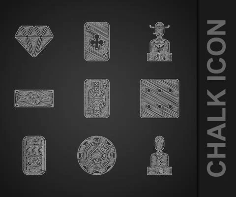 Set King playing card with diamonds, Casino chips, dealer, Game dice, poker Illustrazione stock