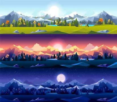 Set kit collection vector illustration horizontal background mountain view Stock Illustration