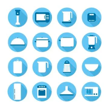 Set of kitchen appliances and tools web icons,symbol,sign in flat style. Home Stock Illustration