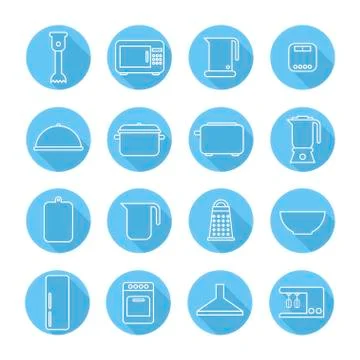 Set of kitchen appliances and tools web icons,symbol,sign in flat style. Home Stock Illustration