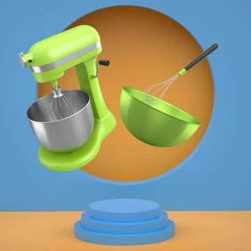 Set of kitchen appliances including blender and hand mixer, floating over p.. Ilustração Stock