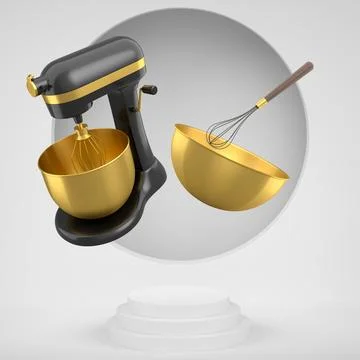 Set of kitchen appliances including blender and hand mixer, floating over p.. Ilustração Stock