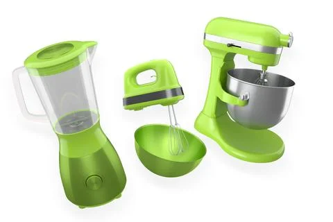 Set of kitchen appliances including blender, mixer, and hand mixer, isolate.. Stock Illustration