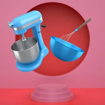 Set of kitchen appliances including blender and hand mixer, floating over pod Ilustração Stock