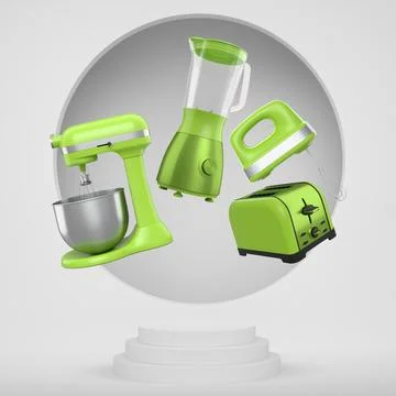 Set of kitchen appliances including blender, mixer, toaster, and hand mixer Stock Illustration