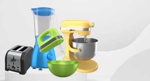 Set of kitchen appliances including blender, mixer, toaster, and hand mixer Stock Illustration