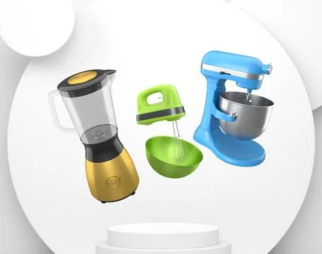 Set of kitchen appliances including blender, mixer, toaster, and hand mixer Stock Illustration