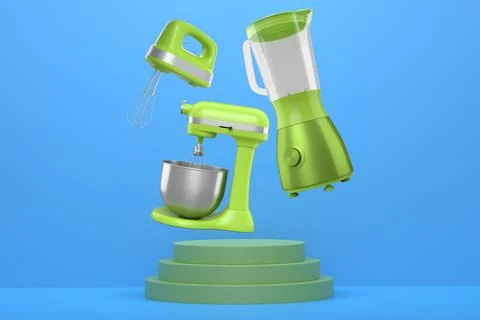 Set of kitchen appliances including blender, mixer, toaster, and hand mixer,  Stock Illustration