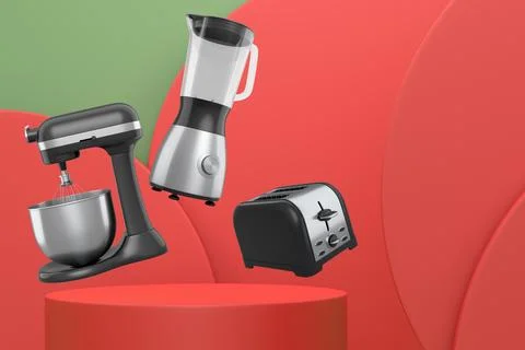 Set of kitchen appliances including blender, mixer, toaster, and hand mixer,  Stock Illustration