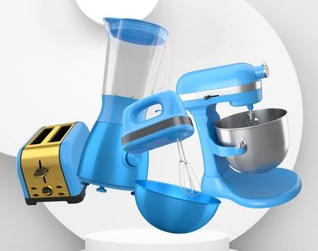 Set of kitchen appliances including blender, mixer, toaster, and hand mixer.. Stock Illustration