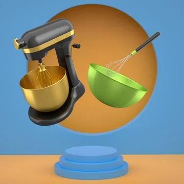Set of kitchen appliances including blender and hand mixer, floating over p.. Stock Illustration