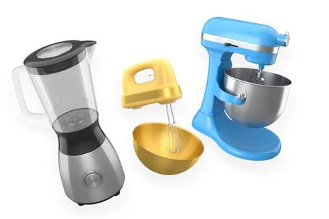 Set of kitchen appliances including blender, mixer, and hand mixer, isolate.. Stock Photos