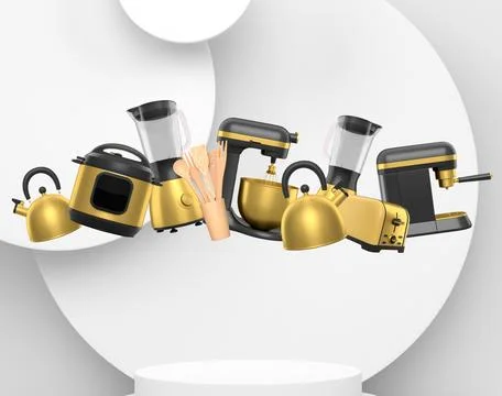 Set of kitchen appliances including mixer, toaster, blender, and coffee mak.. Stock Illustration