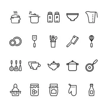 Set of Kitchen Appliances Related Vector Lines Icons. Stock Illustration