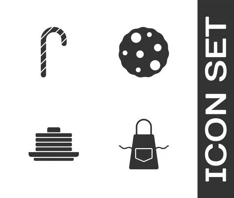 Set Kitchen apron, Christmas candy cane, Stack of pancakes and Cookie or biscuit Stock Illustration