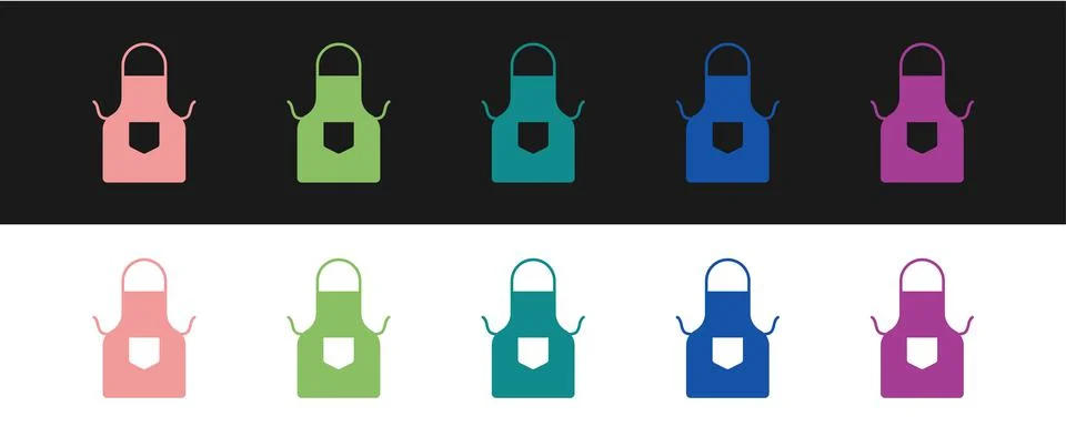 Set Kitchen apron icon isolated on black and white background. Chef uniform for Stock Illustration